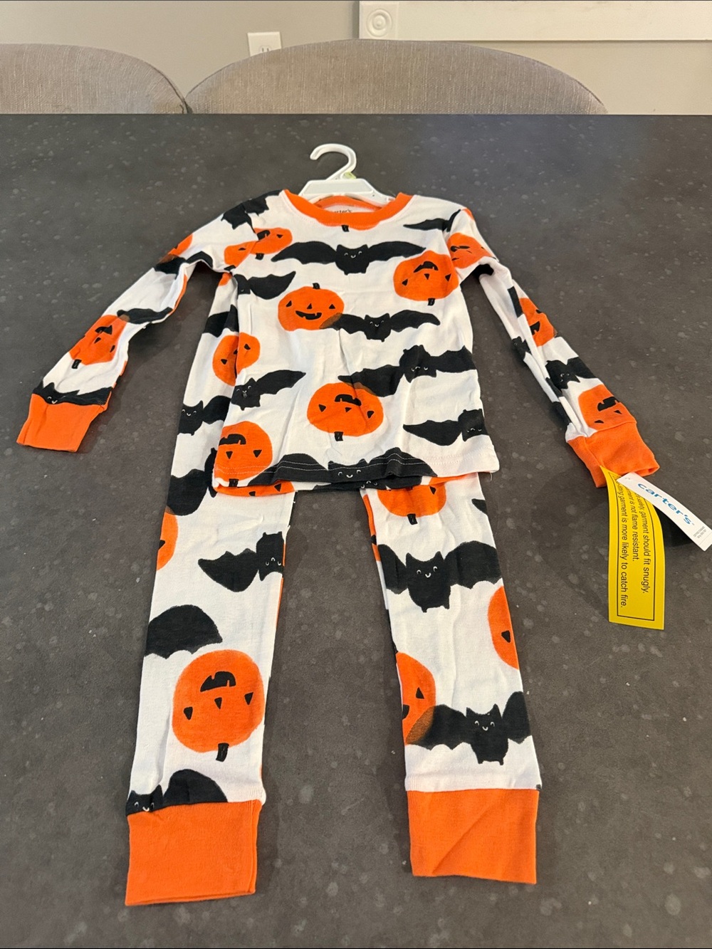 Carter's Orange & Black Pumpkin and Bat Pajama Set